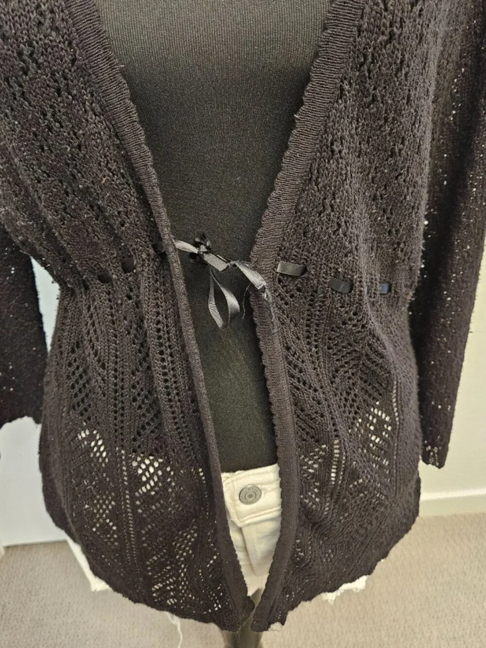 Say What? Black Women Open-knit crochet sweater scoop neck and tie waist size 3X